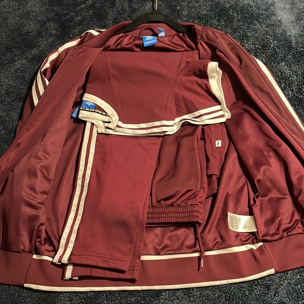 Adidas maroon track suit w/shirt